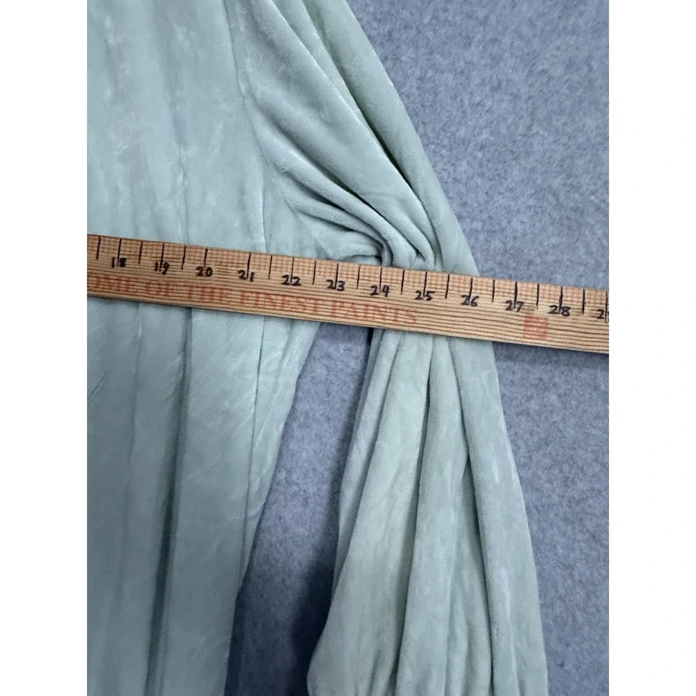 Diamond Tea Robe Womens L-XL Green Velour Zip Front‎ Embroidered Kaftan Pockets
